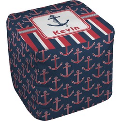 Nautical Anchors & Stripes Cube Pouf Ottoman - 18" (Personalized)
