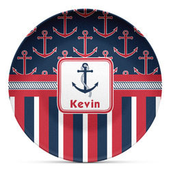 Nautical Anchors & Stripes Microwave Safe Plastic Plate - Composite Polymer (Personalized)