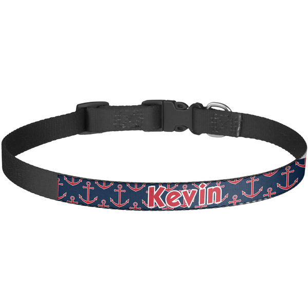 Custom Nautical Anchors & Stripes Dog Collar - Large (Personalized)