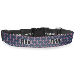 Nautical Anchors & Stripes Deluxe Dog Collar - Small (8.5" to 12.5") (Personalized)