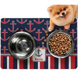 Nautical Anchors & Stripes Dog Food Mat - Small w/ Name or Text