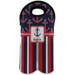 Nautical Anchors & Stripes Wine Tote Bag (2 Bottles) (Personalized)