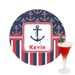 Nautical Anchors & Stripes Printed Drink Topper -  2.5" (Personalized)