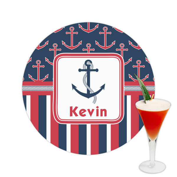 Custom Nautical Anchors & Stripes Printed Drink Topper -  2.5" (Personalized)