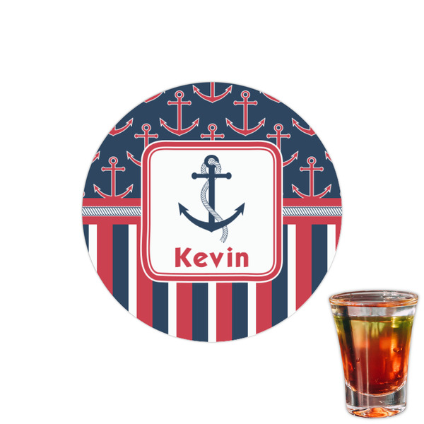 Custom Nautical Anchors & Stripes Printed Drink Topper - 1.5" (Personalized)