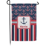 Nautical Anchors & Stripes Small Garden Flag - Double Sided w/ Name or Text