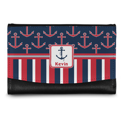 Nautical Anchors & Stripes Genuine Leather Women's Wallet - Small (Personalized)
