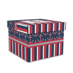 Nautical Anchors & Stripes Gift Box with Lid - Canvas Wrapped - Medium (Personalized)