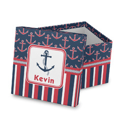 Nautical Anchors & Stripes Gift Box with Lid - Canvas Wrapped (Personalized)