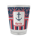 Nautical Anchors & Stripes Glass Shot Glass - 1.5 oz - Set of 4 (Personalized)