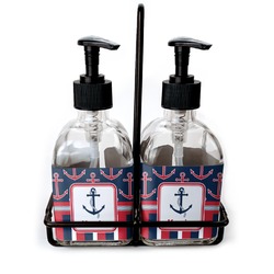 Nautical Anchors & Stripes Glass Soap & Lotion Bottle Set (Personalized)