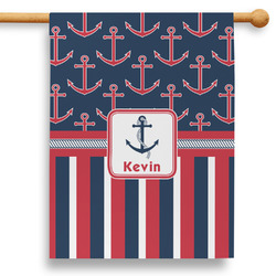 Nautical Anchors & Stripes 28" House Flag - Single Sided (Personalized)