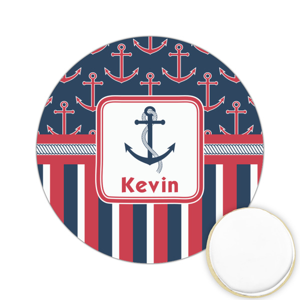 Custom Nautical Anchors & Stripes Printed Cookie Topper - 2.15" (Personalized)