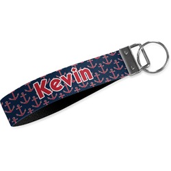 Nautical Anchors & Stripes Webbing Keychain Fob - Large (Personalized)