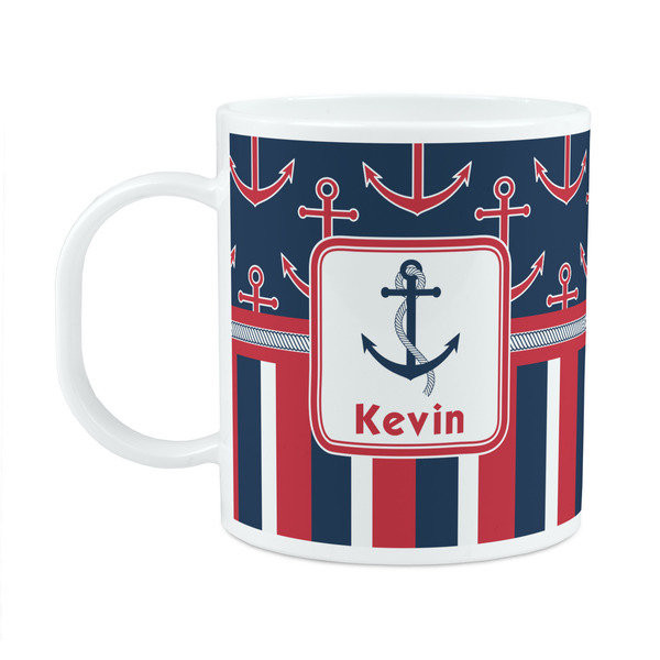 Custom Nautical Anchors & Stripes Plastic Kids Mug (Personalized)