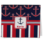 Nautical Anchors & Stripes Kitchen Towel - Poly Cotton w/ Name or Text