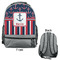 Nautical Anchors & Stripes Large Backpack - Gray - Front & Back View