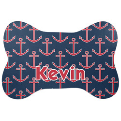 Nautical Anchors & Stripes Bone Shaped Dog Food Mat (Personalized)