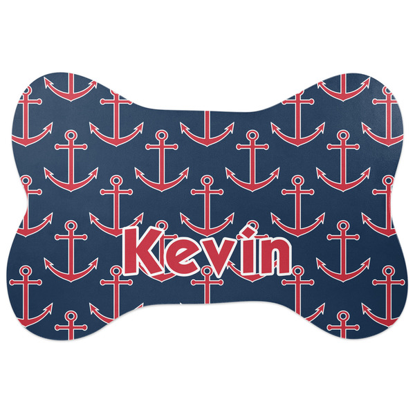 Custom Nautical Anchors & Stripes Bone Shaped Dog Food Mat (Personalized)