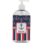 Nautical Anchors & Stripes Plastic Soap / Lotion Dispenser (16 oz - Large - White) (Personalized)