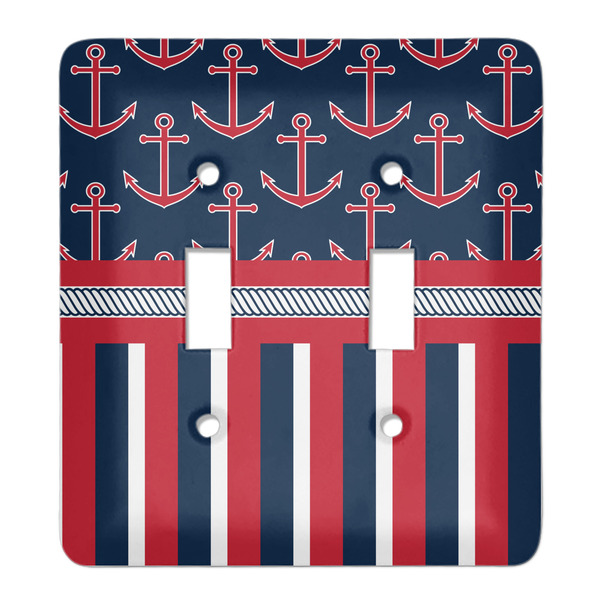 Custom Nautical Anchors & Stripes Light Switch Cover (2 Toggle Plate)