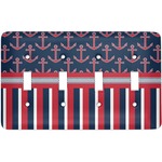 Nautical Anchors & Stripes Light Switch Cover (4 Toggle Plate)