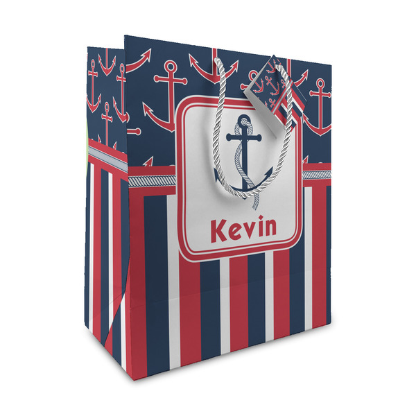 Custom Nautical Anchors & Stripes Medium Gift Bag (Personalized)