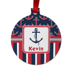 Nautical Anchors & Stripes Metal Ball Ornament - Double Sided w/ Name or Text