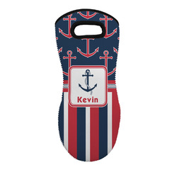 Nautical Anchors & Stripes Neoprene Oven Mitt w/ Name or Text