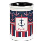 Nautical Anchors & Stripes Ceramic Pencil Holders - Black