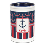 Nautical Anchors & Stripes Ceramic Pencil Holders - Blue