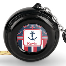 Nautical Anchors & Stripes Pocket Tape Measure - 6 Ft w/ Carabiner Clip (Personalized)