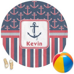 Nautical Anchors & Stripes Round Beach Towel (Personalized)
