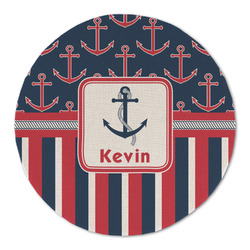 Nautical Anchors & Stripes Round Linen Placemat (Personalized)