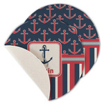 Nautical Anchors & Stripes Round Linen Placemat - Single Sided - Set of 4 (Personalized)