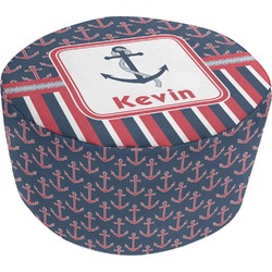 Nautical Anchors & Stripes Round Pouf Ottoman (Personalized)