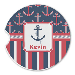 Nautical Anchors & Stripes Sandstone Car Coaster - Single (Personalized)