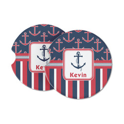 Nautical Anchors & Stripes Sandstone Car Coasters - Set of 2 (Personalized)