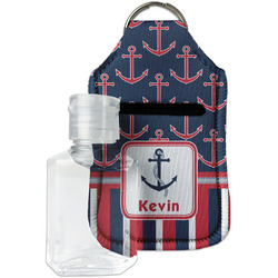 Nautical Anchors & Stripes Hand Sanitizer & Keychain Holder - Small (Personalized)