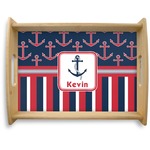 Nautical Anchors & Stripes Natural Wooden Tray - Large (Personalized)