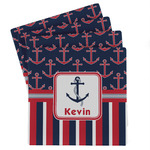 Nautical Anchors & Stripes Absorbent Stone Coasters - Set of 4 (Personalized)