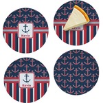 Nautical Anchors & Stripes Set of 4 Glass Appetizer / Dessert Plate 8" (Personalized)