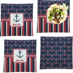 Nautical Anchors & Stripes Set of 4 Glass Square Lunch / Dinner Plate 9.5" (Personalized)