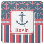 Nautical Anchors & Stripes Square Rubber Backed Coaster (Personalized)