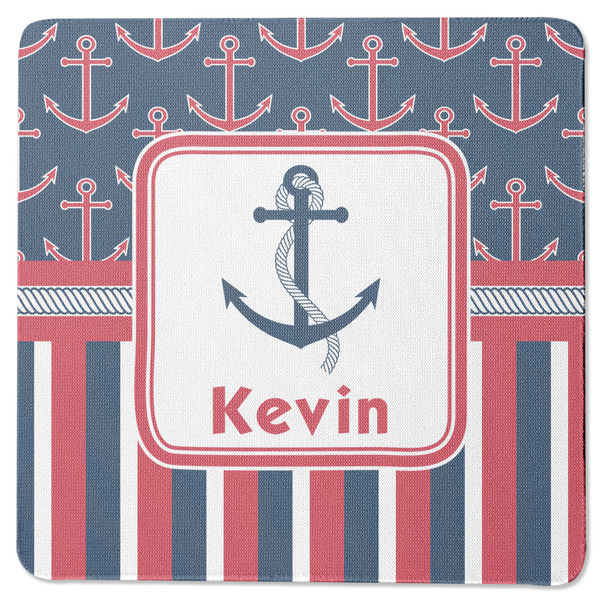 Custom Nautical Anchors & Stripes Square Rubber Backed Coaster (Personalized)