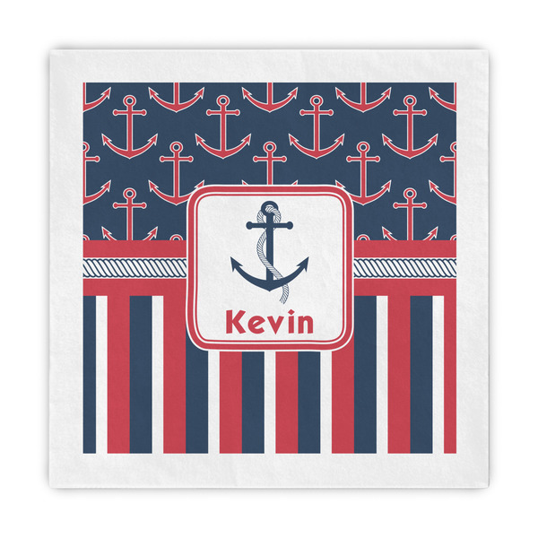 Custom Nautical Anchors & Stripes Standard Decorative Napkins (Personalized)