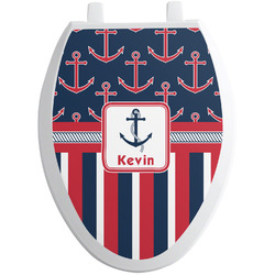 Nautical Anchors & Stripes Toilet Seat Decal - Elongated (Personalized)