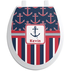 Nautical Anchors & Stripes Toilet Seat Decal - Round (Personalized)