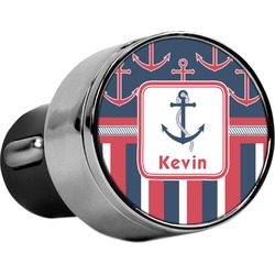 Nautical Anchors & Stripes USB Car Charger (Personalized)