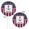 Nautical Anchors & Stripes White Plastic 5.5" Stir Stick - Double Sided - Round - Front & Back